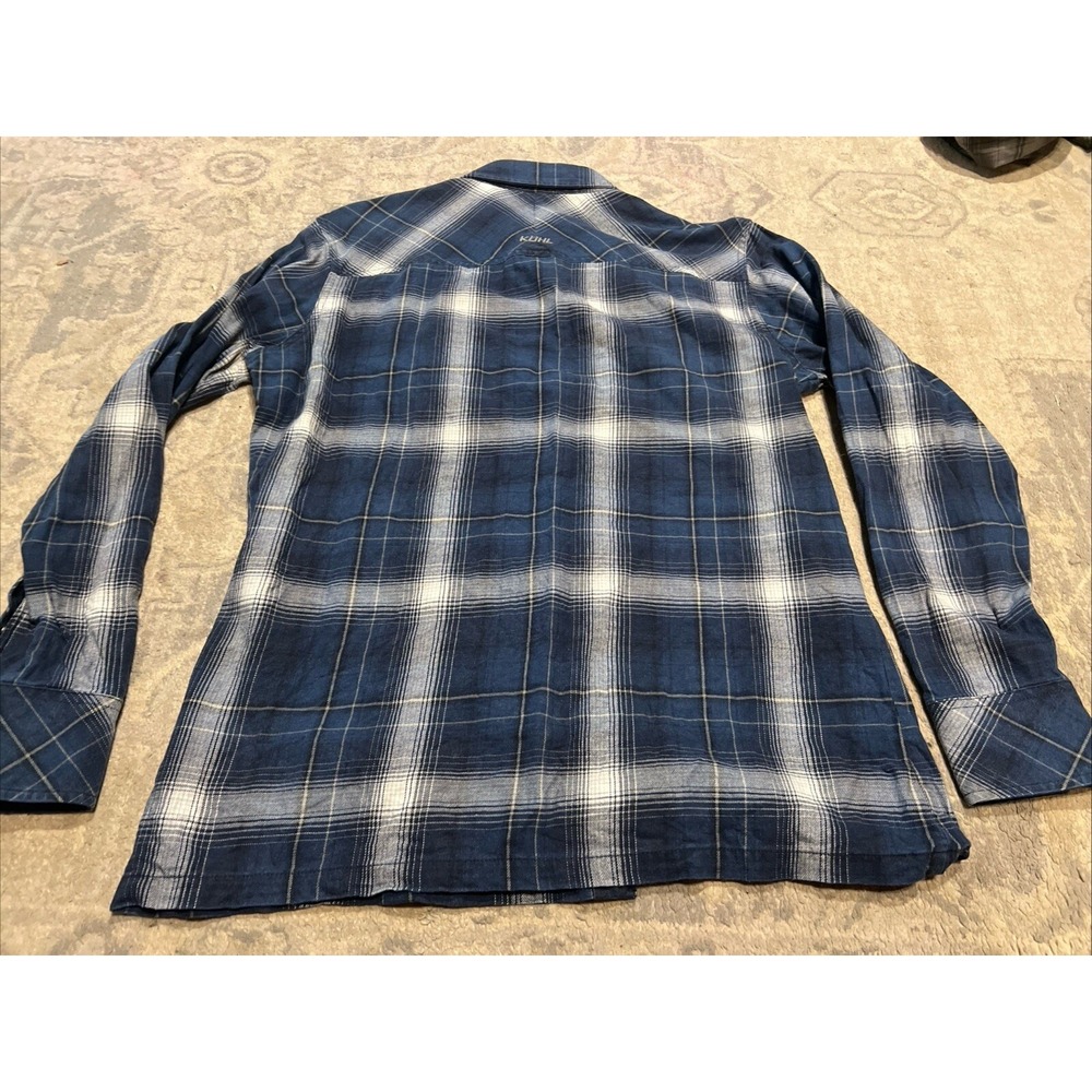 Kuhl Lowdown Shirt Mens Sz Medium Blue  Plaid Flannel Pearl Snap Western Outdoor - Picture 2 of 6